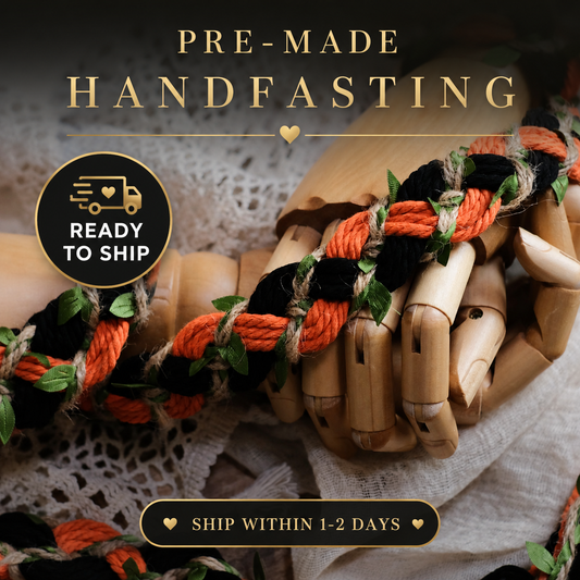 Pre-made Hand braided Handfasting Cord: Black and Orange cord with Green Vine