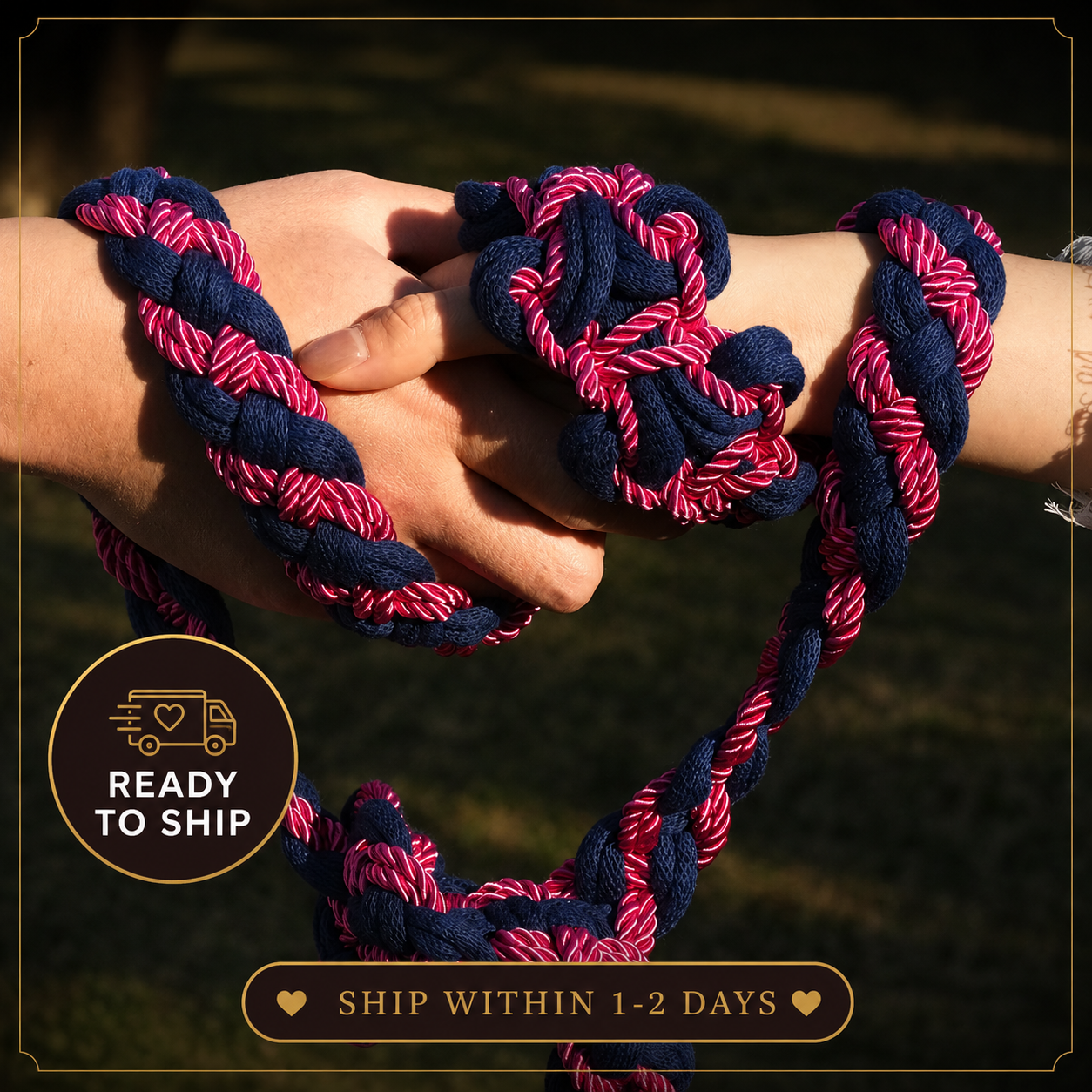 Pre-made Navy Blue Hot Pink Handfasting Cord | Braided Wedding Unity Rope | Celtic Ceremony Ribbon