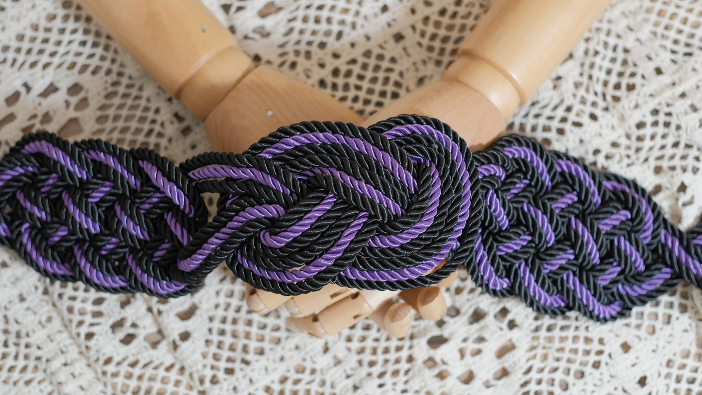 Custom braided Handfasting Cord: Black & Lavender Celtic Nine Knots – Customizable Colors