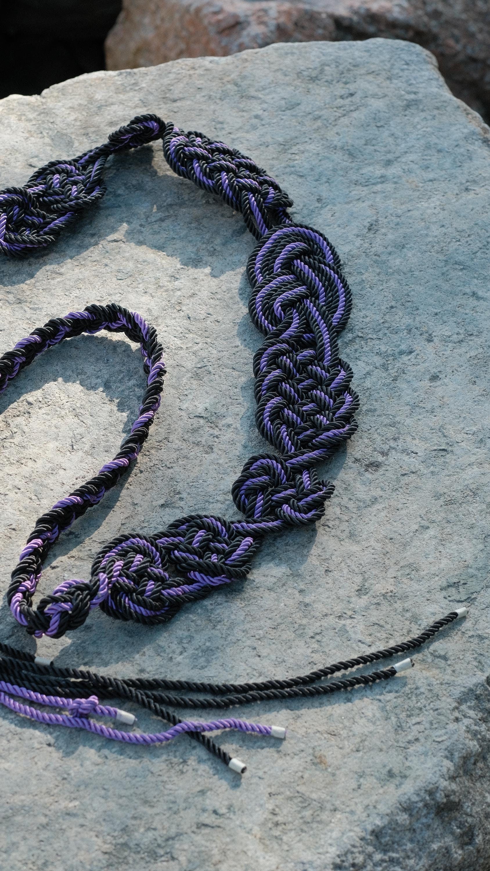 Custom braided Handfasting Cord: Black & Lavender Celtic Nine Knots – Customizable Colors
