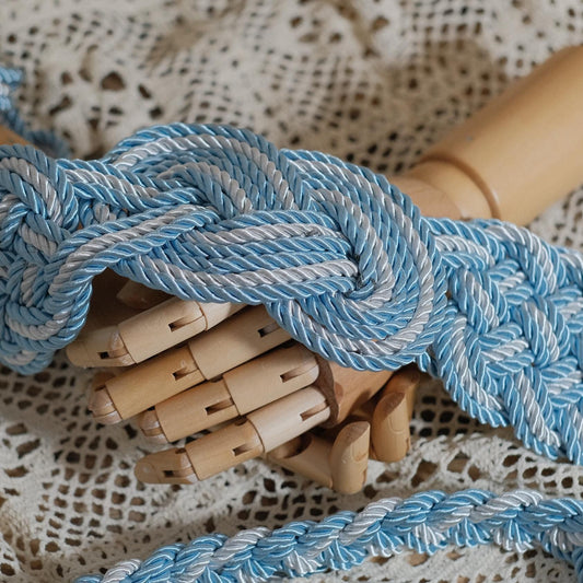 Custom braided Handfasting Cord: Silver & Light Blue with Celtic Nine Knots – Customizable Colors
