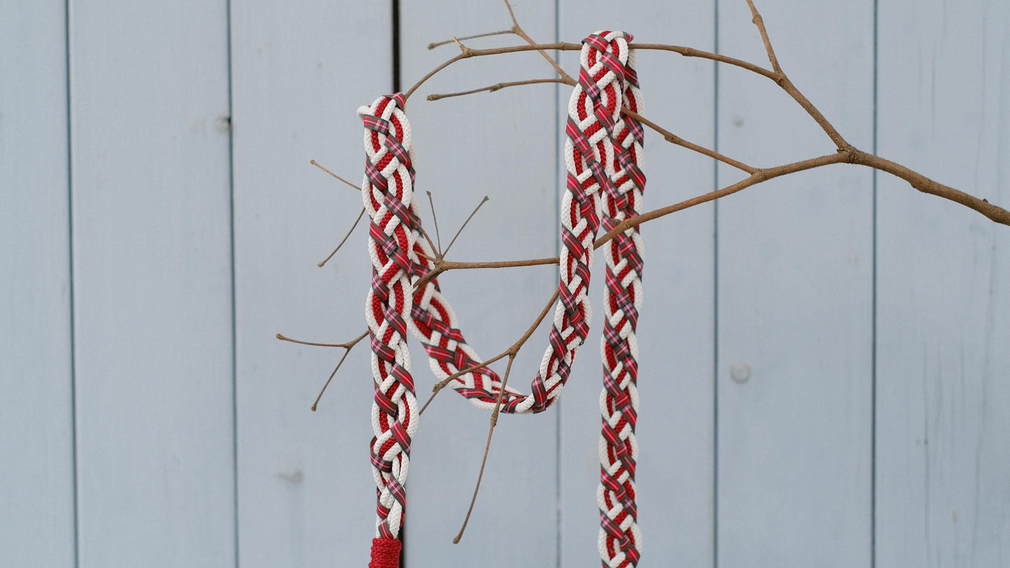 Custom braided Handfasting Cord: Scottish Tartan Plaid in Crimson Red and Ivory – Customizable Colors
