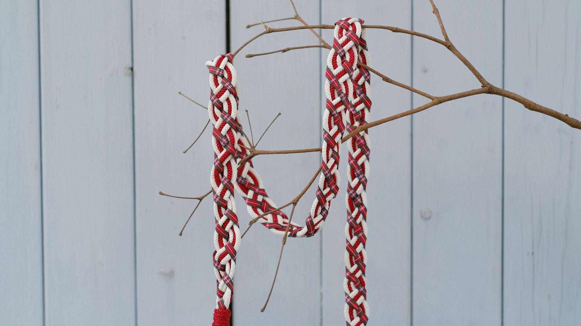 Custom braided Handfasting Cord: Scottish Tartan Plaid in Crimson Red and Ivory – Customizable Colors
