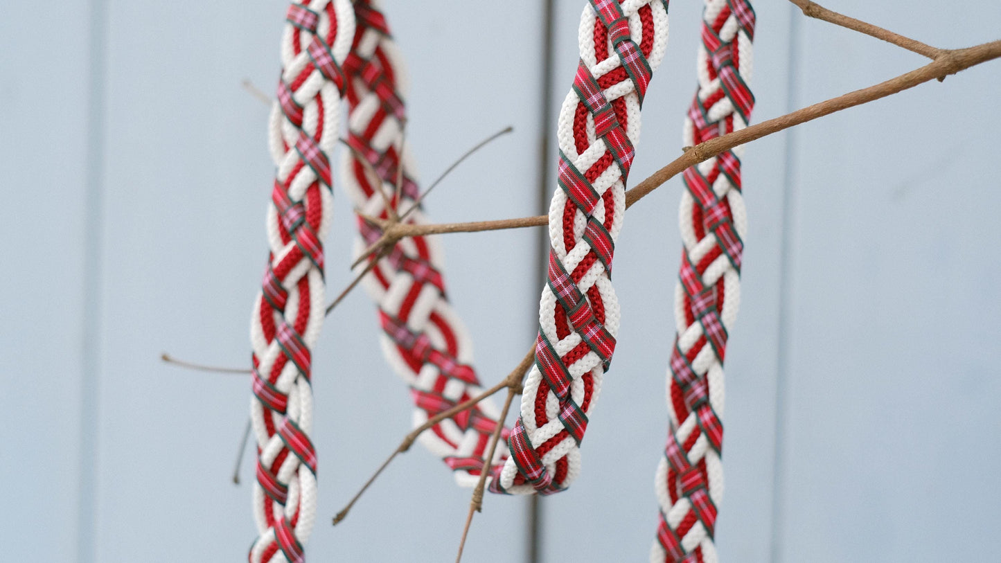 Custom braided Handfasting Cord: Scottish Tartan Plaid in Crimson Red and Ivory – Customizable Colors