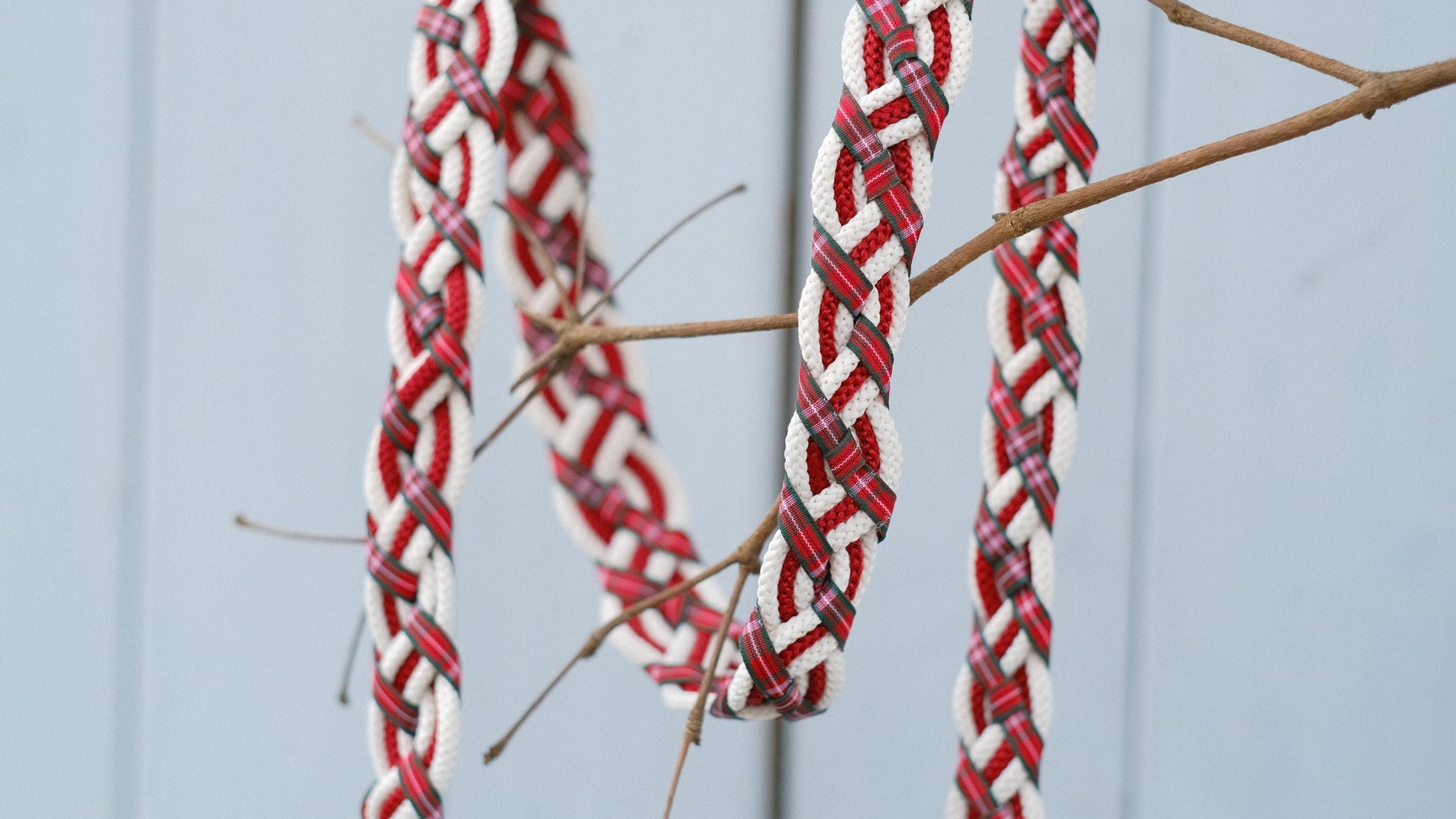 Custom braided Handfasting Cord: Scottish Tartan Plaid in Crimson Red and Ivory – Customizable Colors