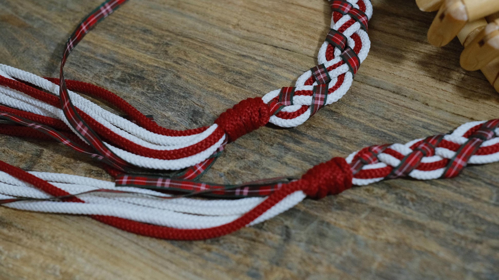Custom braided Handfasting Cord: Scottish Tartan Plaid in Crimson Red and Ivory – Customizable Colors