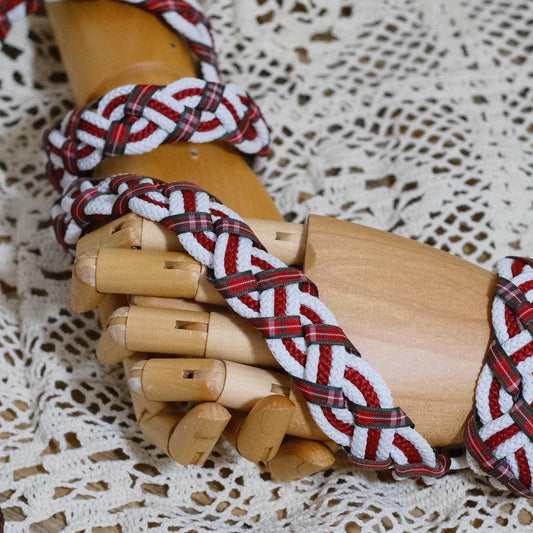 Custom braided Handfasting Cord: Scottish Tartan Plaid in Crimson Red and Ivory – Customizable Colors