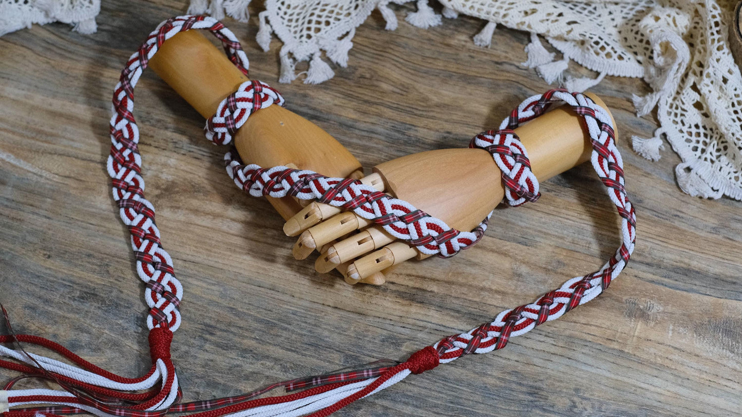 Custom braided Handfasting Cord: Scottish Tartan Plaid in Crimson Red and Ivory – Customizable Colors