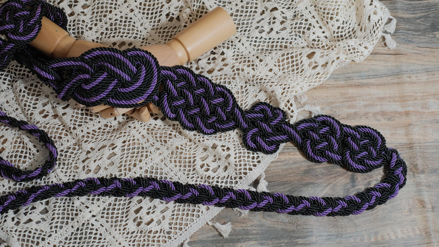 Custom braided Handfasting Cord: Black & Lavender Celtic Nine Knots – Customizable Colors
