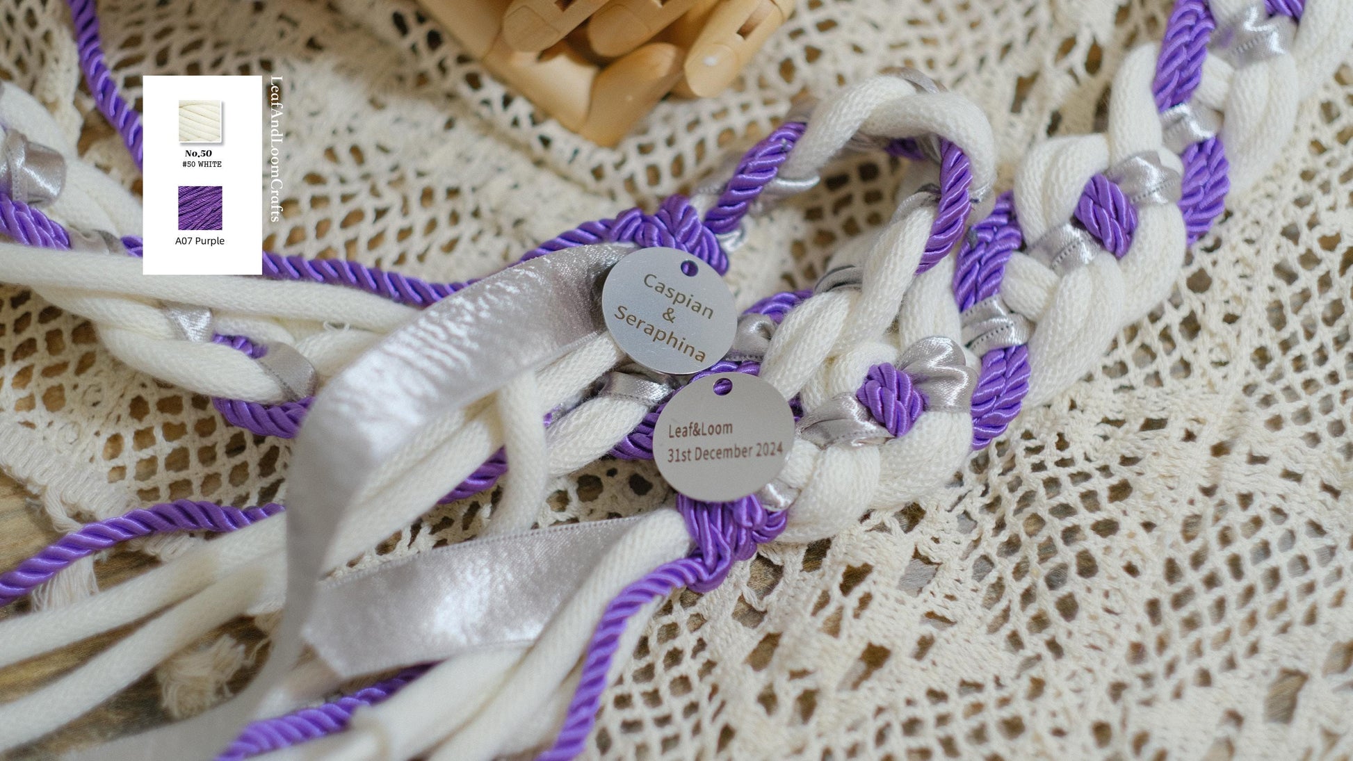 Custom braided Floral Bouquet Handfasting Cord: Lavender Celtic Nine Knots Ceremony – Customizable Colors