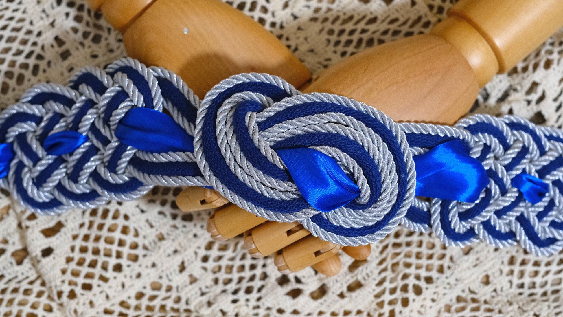 Custom braided Handfasting Cord: Royal Blue & Silver Unity Ribbon with Nine Knots – Customizable Colors