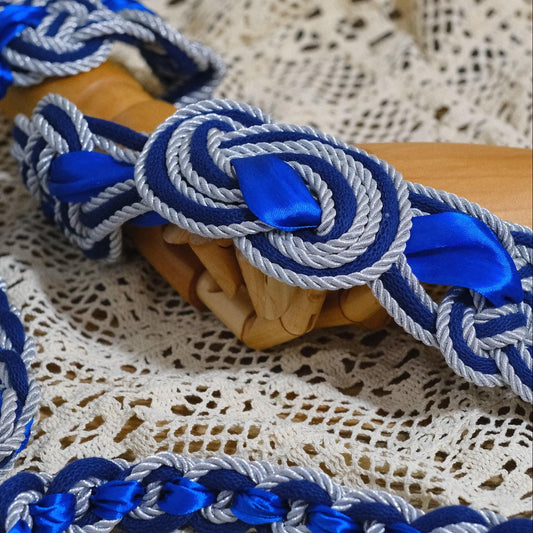 Custom braided Handfasting Cord: Royal Blue & Silver Unity Ribbon with Nine Knots – Customizable Colors