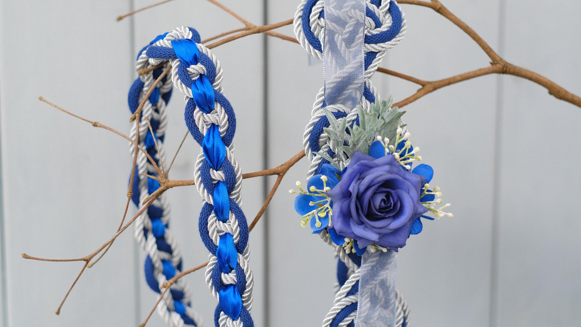 Custom braided Handfasting Cord: Royal Blue & Silver Cinderella Rose, Celtic Nine Knots – Customizable Colors
