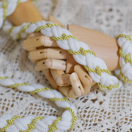 Custom Braided Handfasting Cord for Wedding, Moonlight Ivory and Gold Accents, Elegant Ceremony Cord