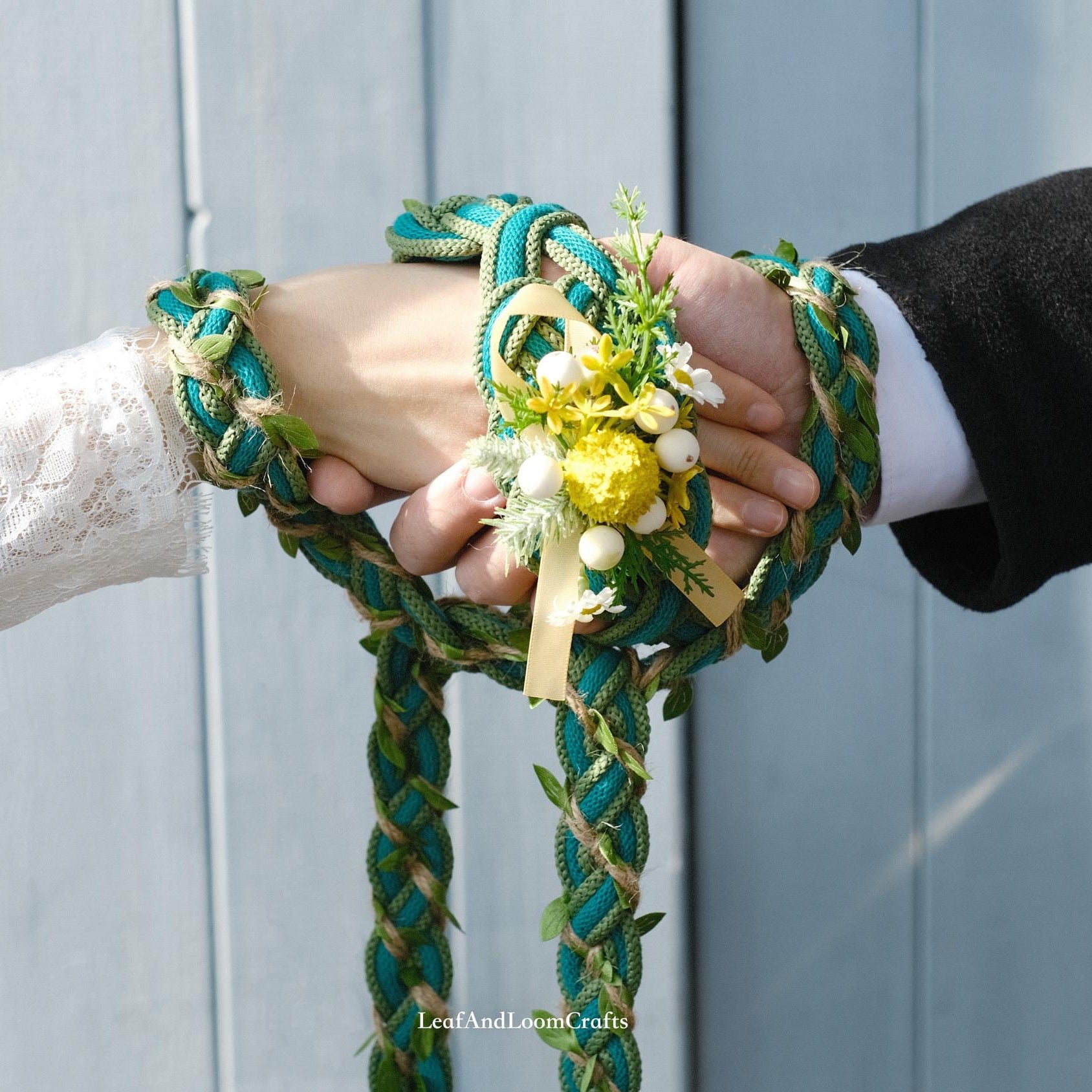 Customizable Handfasting Cord: Meadow Bloom Sage Green Vine, Celtic Knot