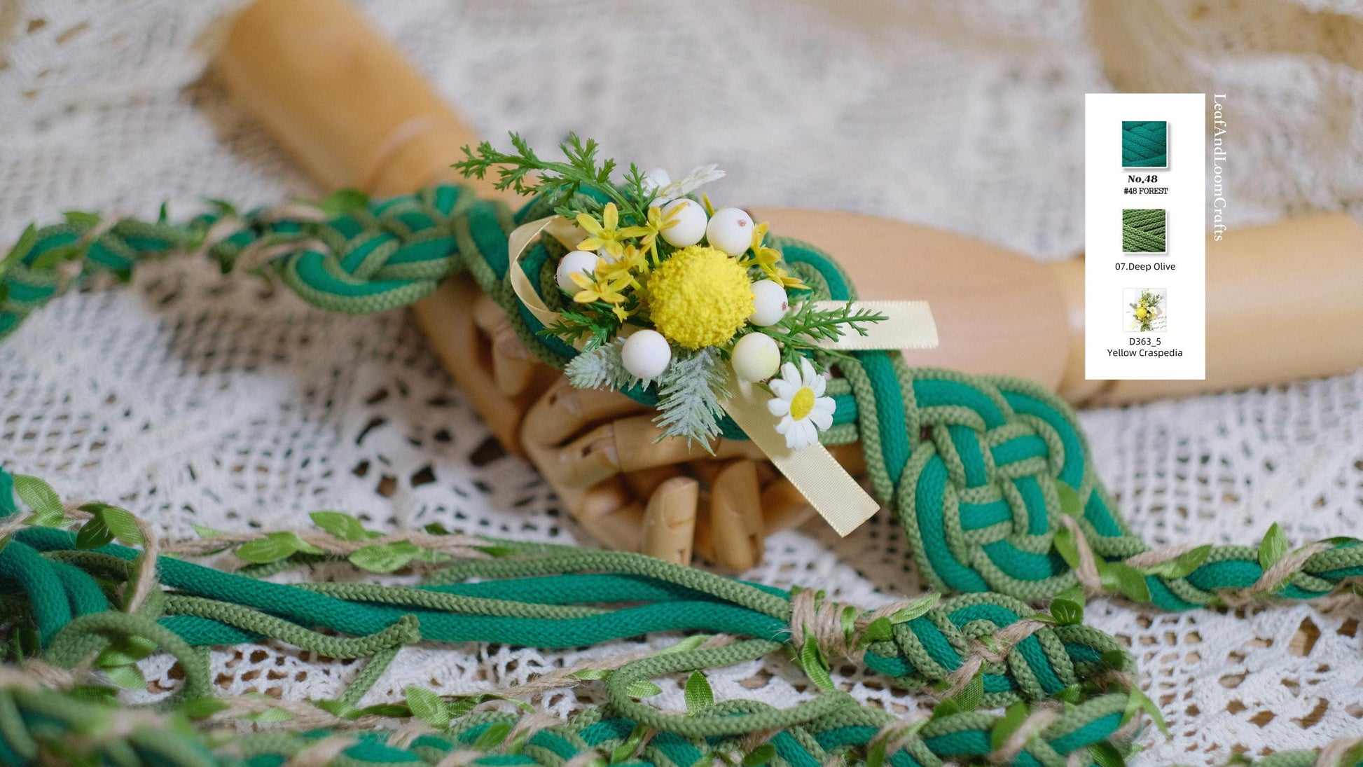 Customizable Handfasting Cord: Meadow Bloom Sage Green Vine, Celtic Knot