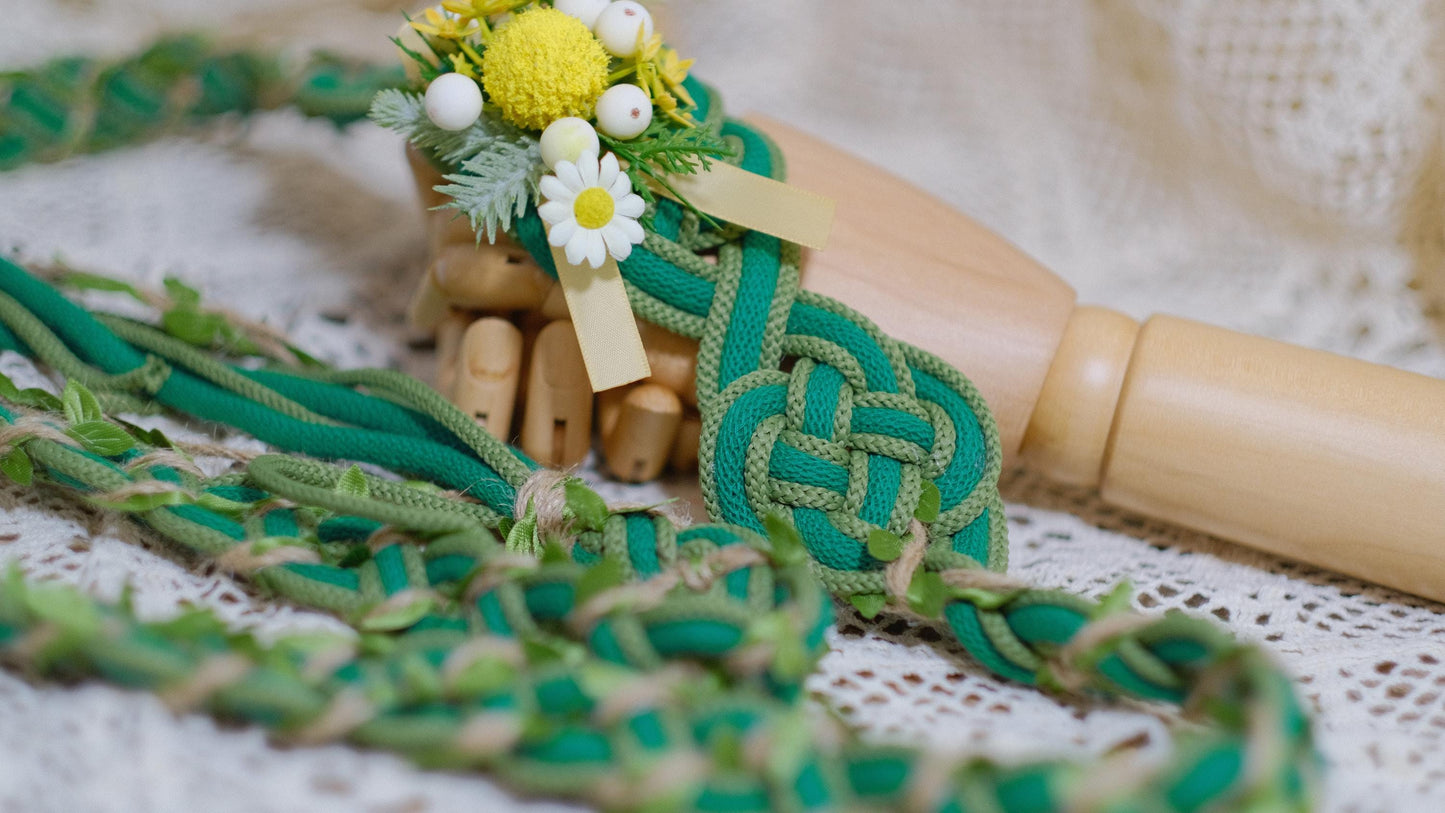Customizable Handfasting Cord: Meadow Bloom Sage Green Vine, Celtic Knot