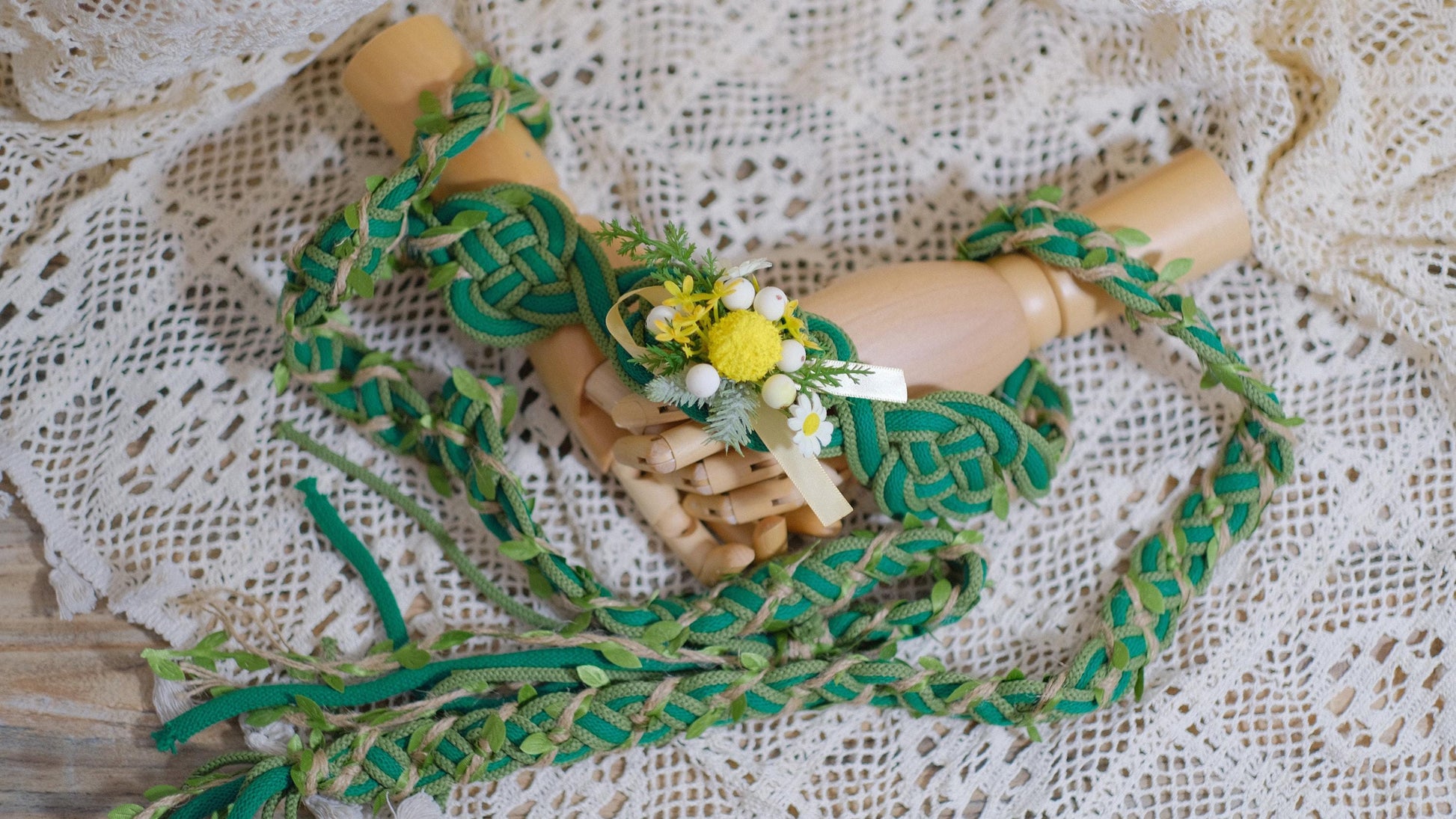Customizable Handfasting Cord: Meadow Bloom Sage Green Vine, Celtic Knot