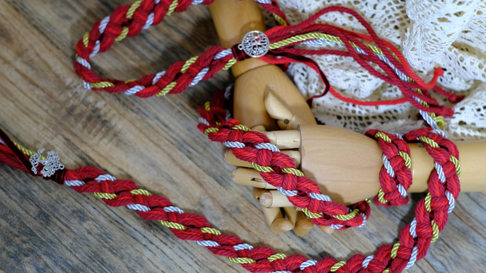 Custom braided Handfasting Cord: Deep Red & Gold Pagan Ceremony Ribbon – Customizable Colors