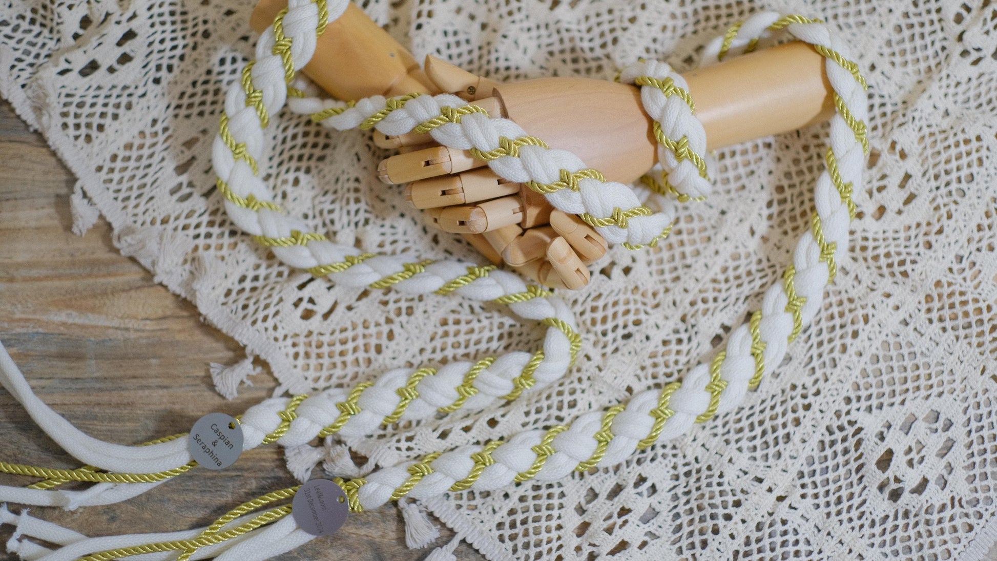 Custom Braided Handfasting Cord for Wedding, Moonlight Ivory and Gold Accents, Elegant Ceremony Cord