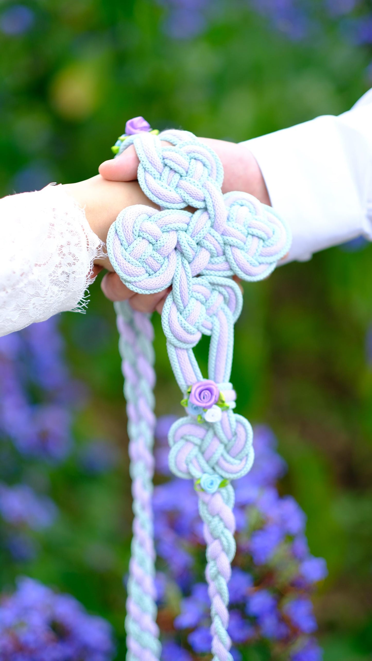 Customizable Petal Knot Handfasting Cord, Lavender & Satin Floral Accents, Celtic Wedding Ceremony Unity Tie