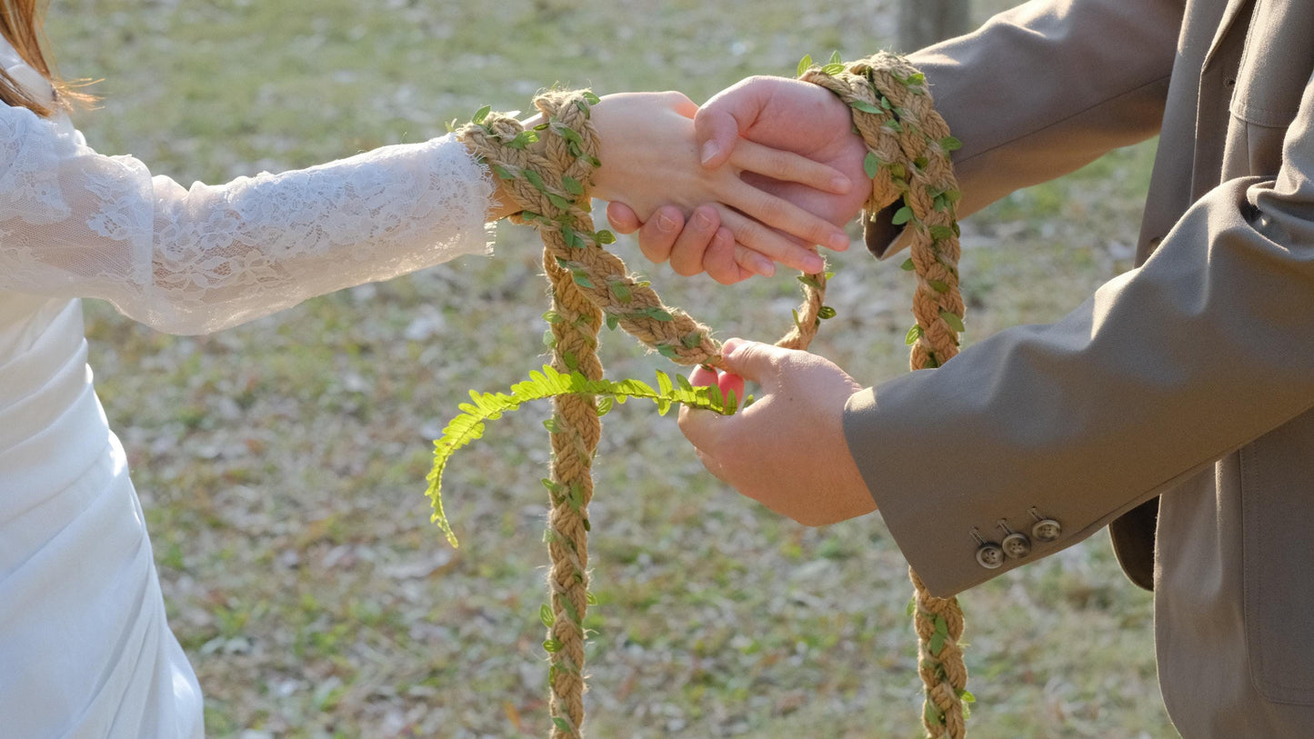 Custom braided Handfasting Cord: Woodland Hemp Natural Jute and Green Vine – Customizable Colors