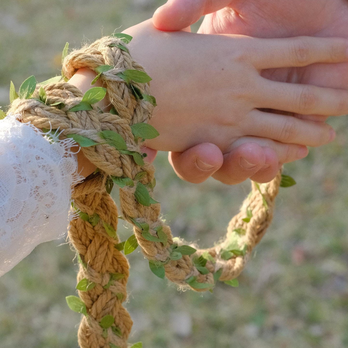 Custom braided Handfasting Cord: Woodland Hemp Natural Jute and Green Vine – Customizable Colors