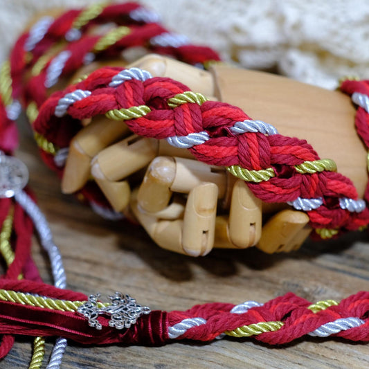 Custom braided Handfasting Cord: Deep Red & Gold Pagan Ceremony Ribbon – Customizable Colors