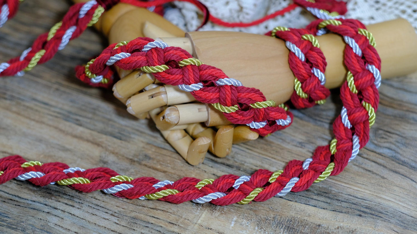 Pre-made Hand braided Handfasting Cord: Red and Gold Ceremony Ribbon