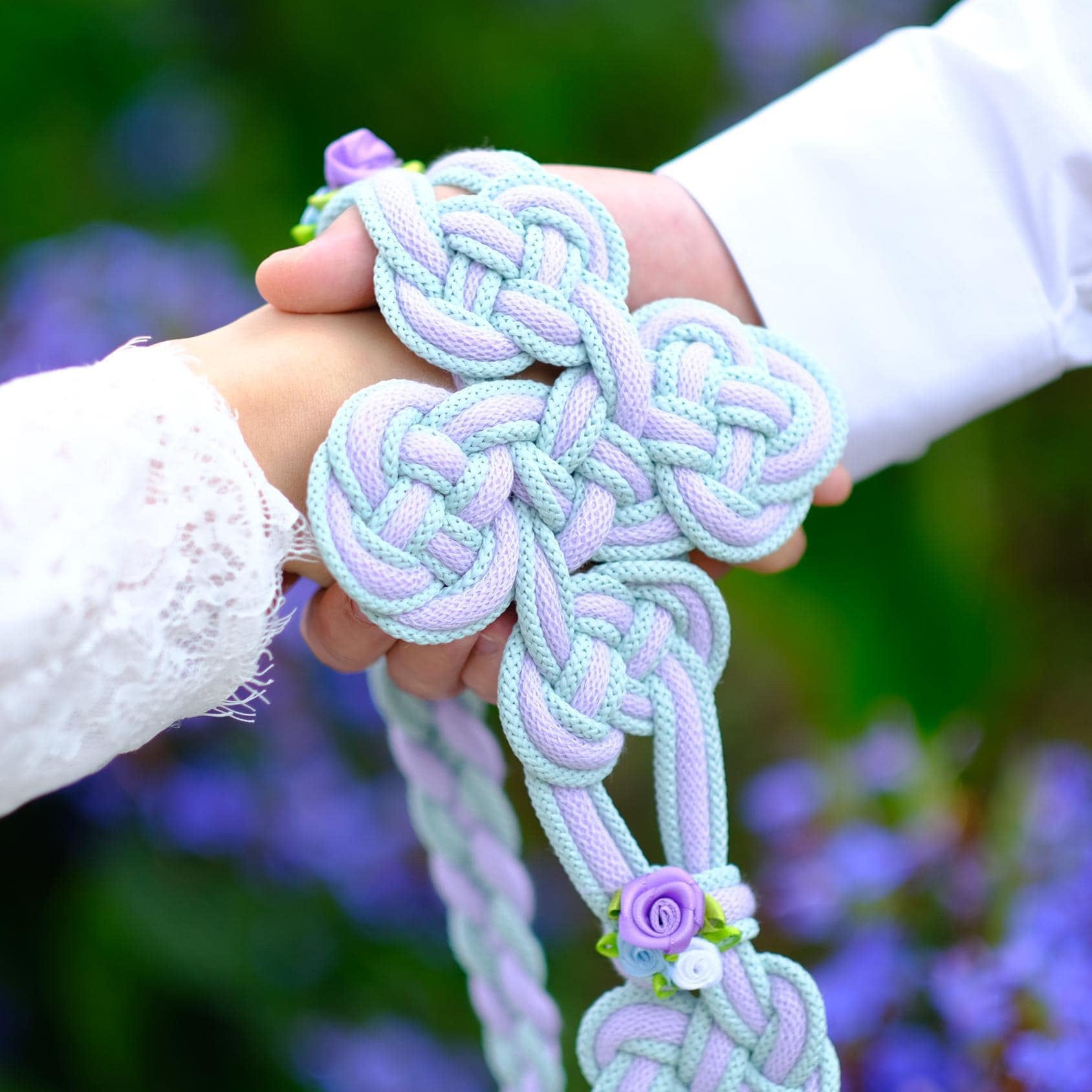 Customizable Petal Knot Handfasting Cord, Lavender & Satin Floral Accents, Celtic Wedding Ceremony Unity Tie
