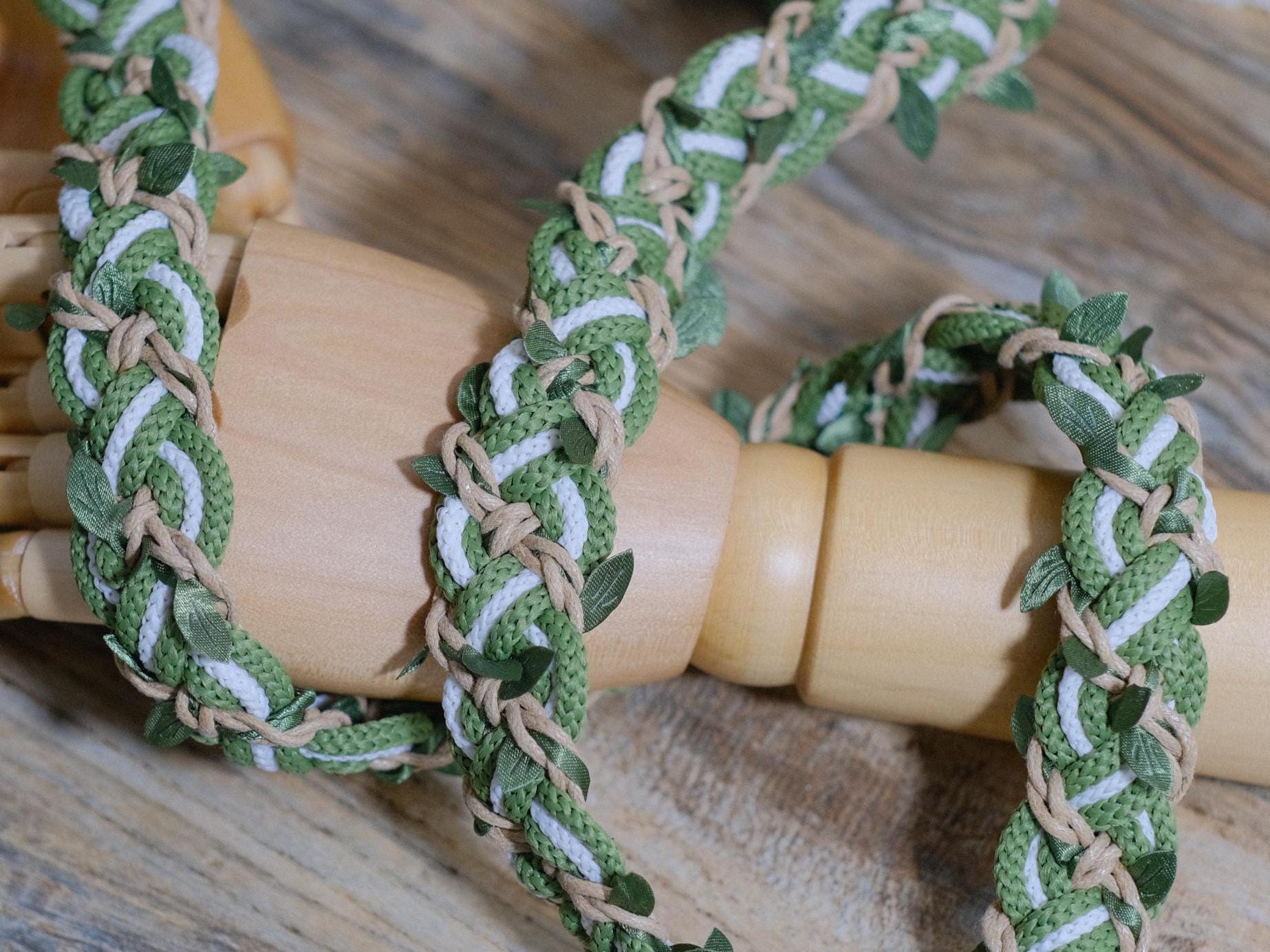Custom Braided Handfasting Cord: Sage Green & Off White with Grass Vine – Customizable Colors