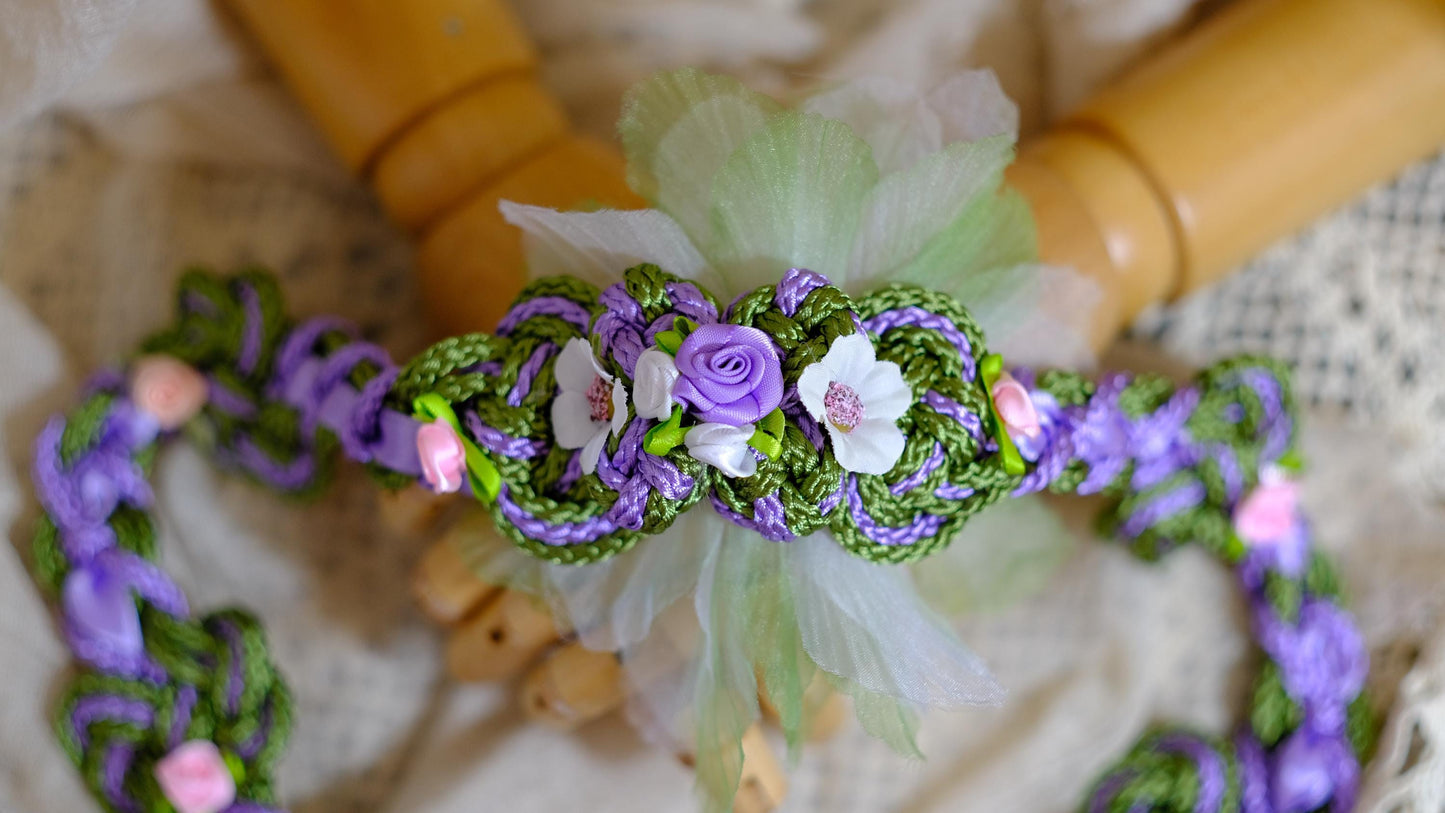 Custom Shimmer Handfasting Cord: Meadow Green, Lavender Bloom, Fairy Floral Accents
