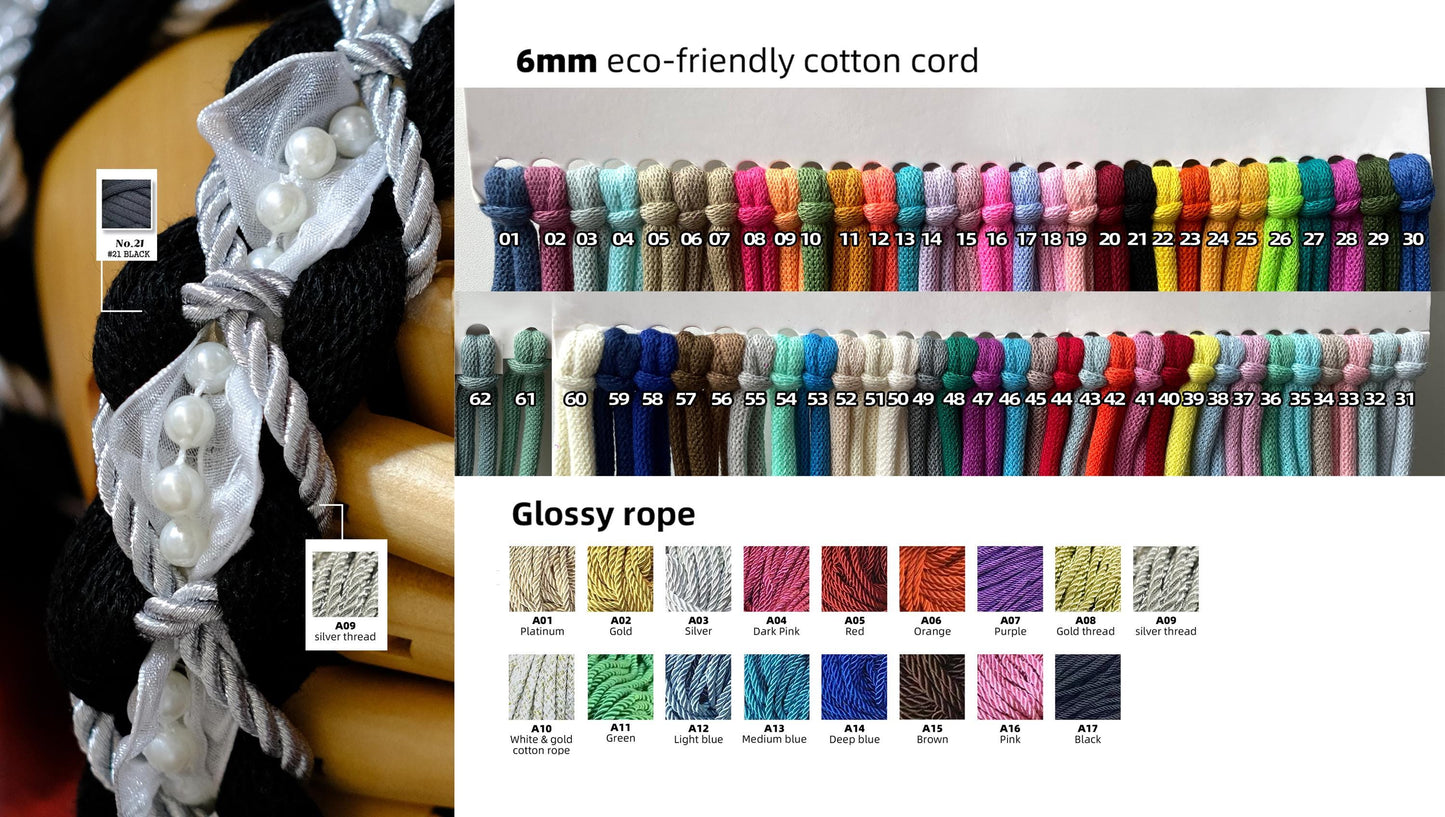 Custom braided Handfasting Cord: Black cord White Lace with Pearls Accents – Customizable Colors