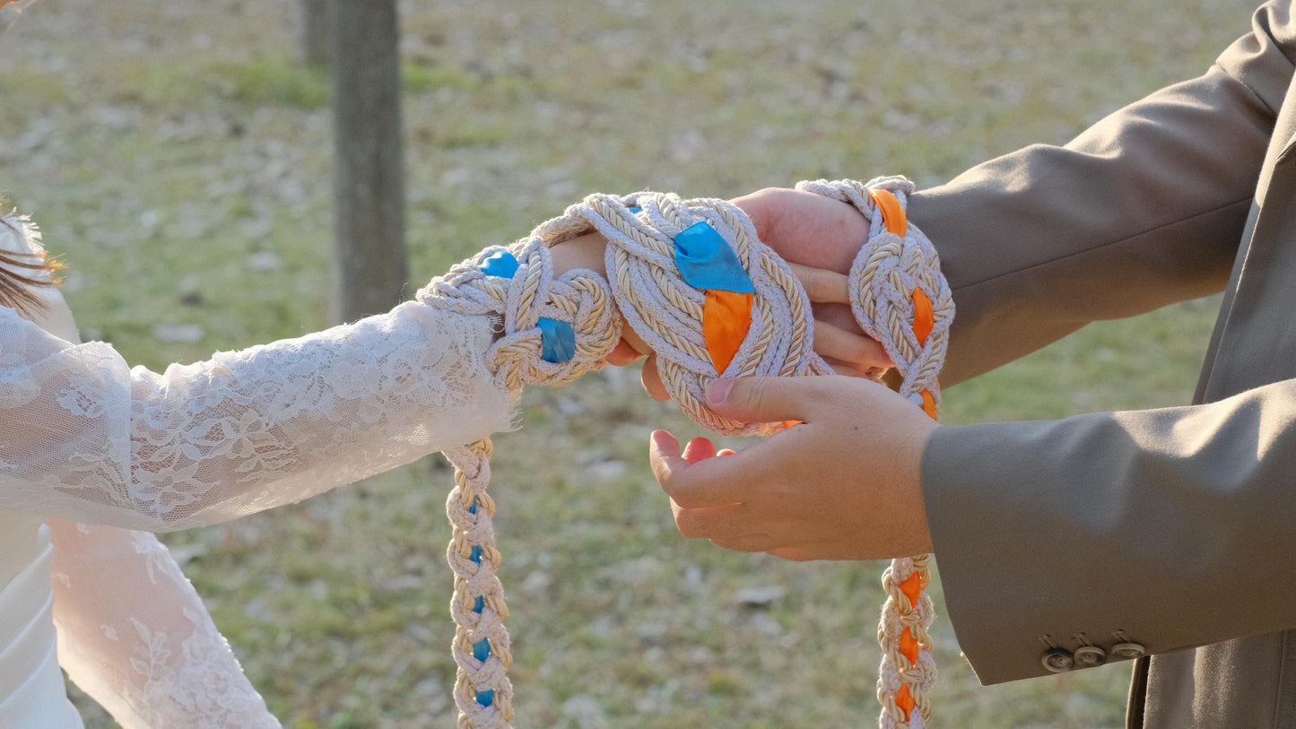 Custom Handfasting Cord, Celtic Nine Knots, Pagan Wedding Unity Ceremony, Satin Ribbons