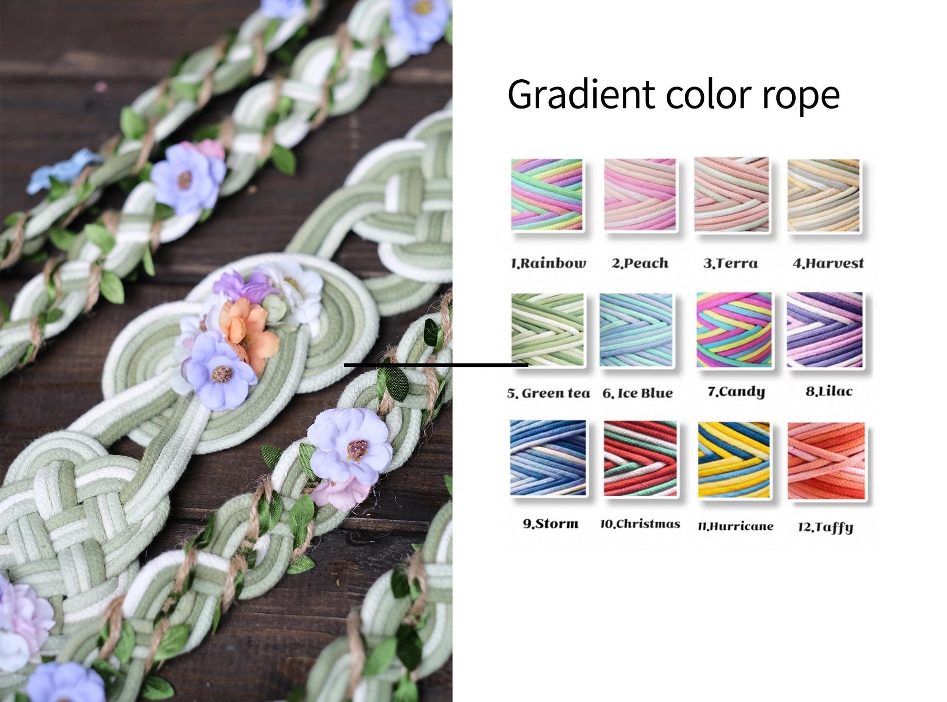 Custom braided Handfasting Cord: Floral Gradient Braid with Celtic Nine Knots – Customizable Colors