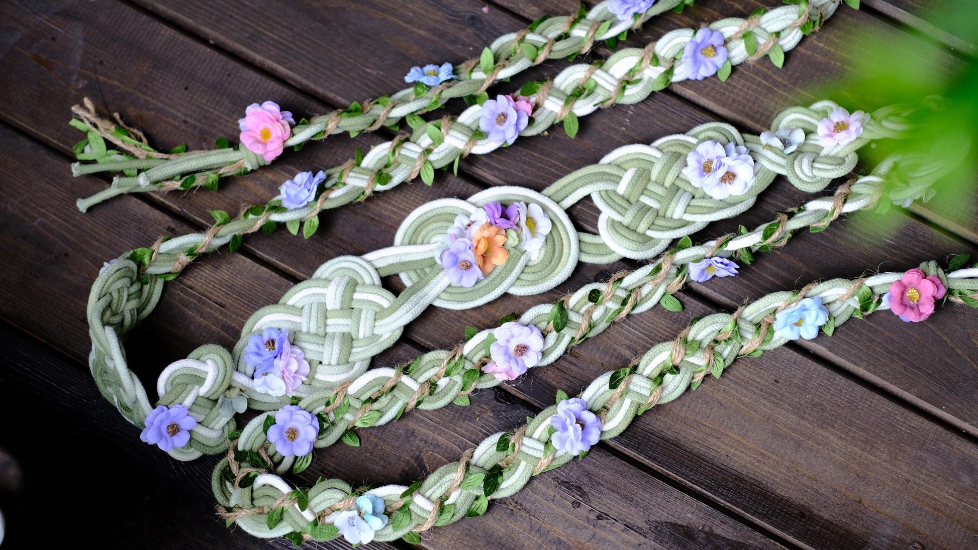 Custom braided Handfasting Cord: Floral Gradient Braid with Celtic Nine Knots – Customizable Colors