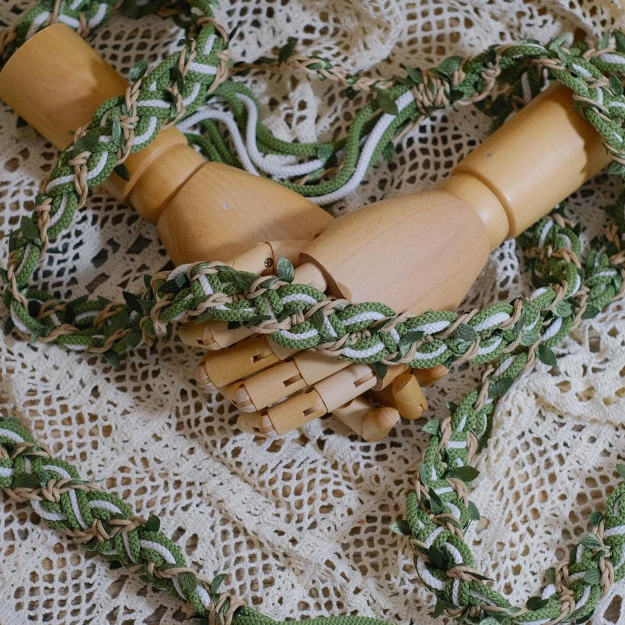 Custom Braided Handfasting Cord: Sage Green & Off White with Grass Vine – Customizable Colors