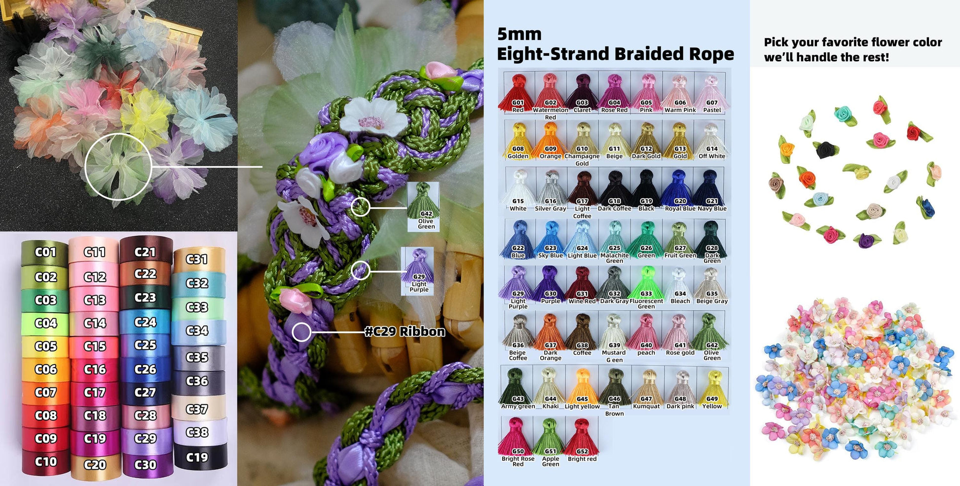 Custom Shimmer Handfasting Cord: Meadow Green, Lavender Bloom, Fairy Floral Accents