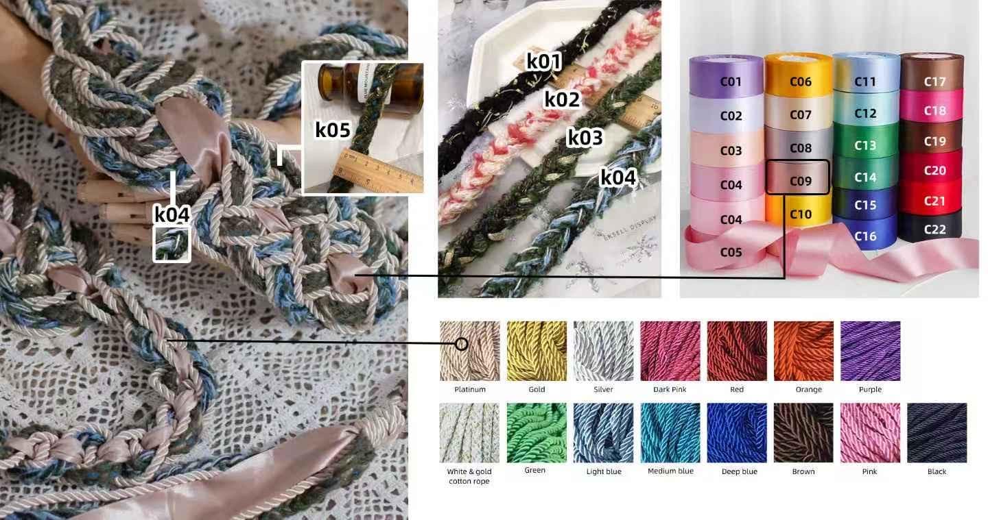 Custom braided Handfasting Cord: Green Blue Yarn & Light Gold Rope – Customizable Colors