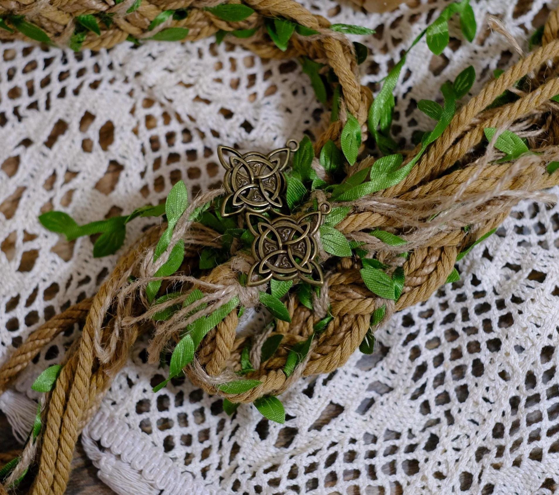 Custom braided Handfasting Cord: Woodland Hemp Natural Jute and Green Vine – Customizable Colors