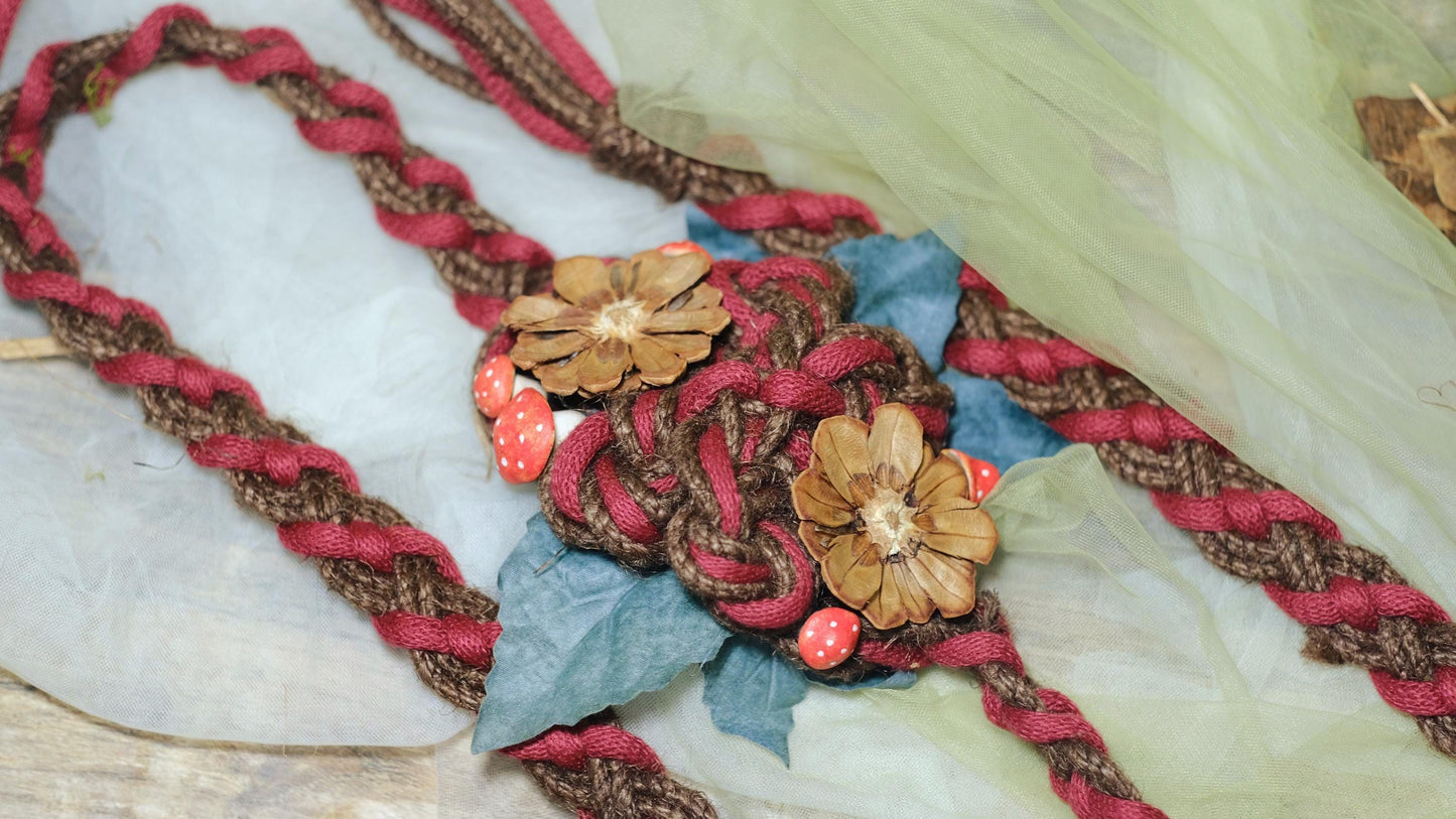 Custom braided Handfasting Cord: Forest Braid in Red & Earthy Brown – Customizable Colors