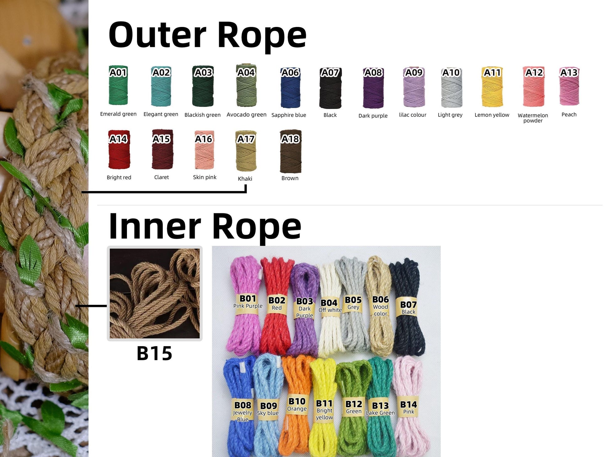 Custom braided Handfasting Cord: Woodland Hemp Natural Jute and Green Vine – Customizable Colors