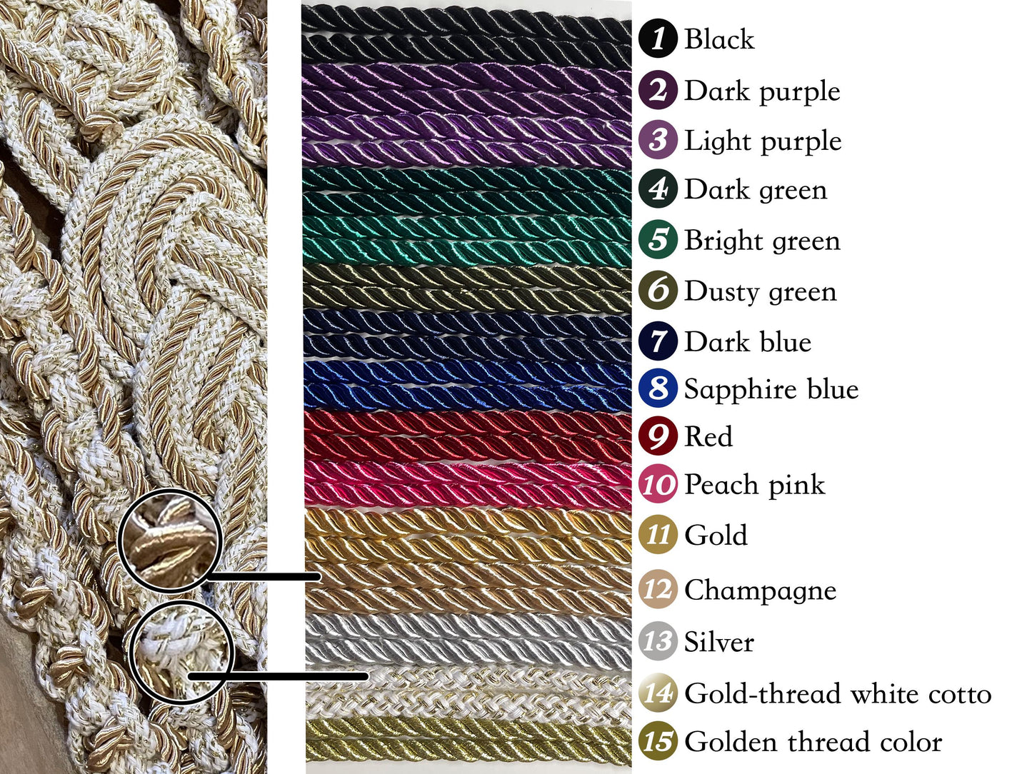 Custom braided Infinity Knot Handfasting Cord: Champagne & Ivory, Celtic Nine Knots – Customizable Colors