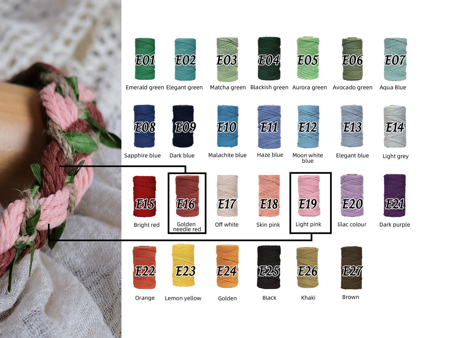 Custom braided Handfasting Cord: Blush Pink, Brown Cotton & Green Vine – Customizable Colors