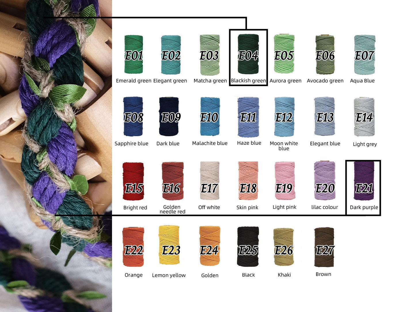 Custom braided Handfasting Cord: Purple & Dark Green with Vine– Customizable Colors