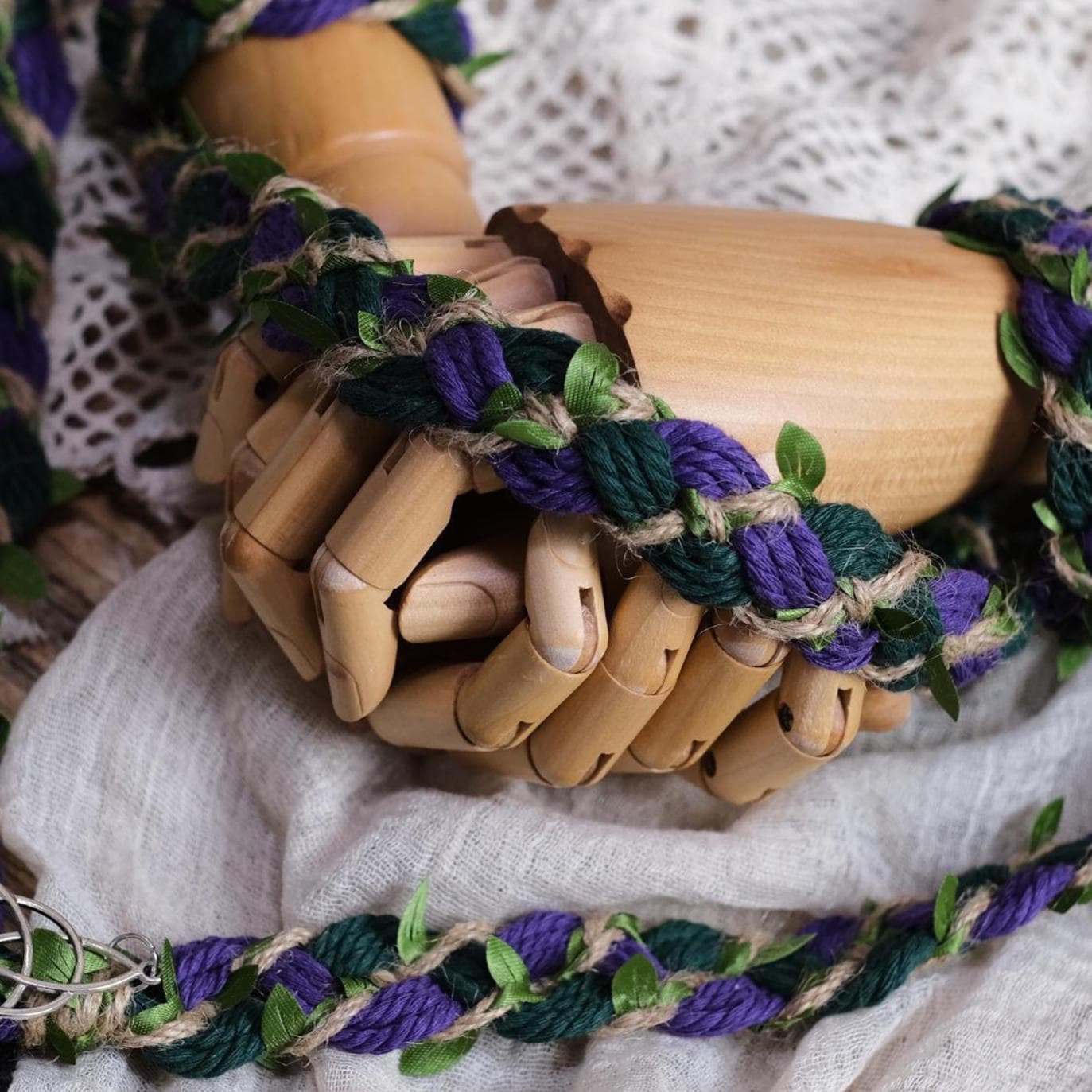 Custom braided Handfasting Cord: Purple & Dark Green with Vine– Customizable Colors