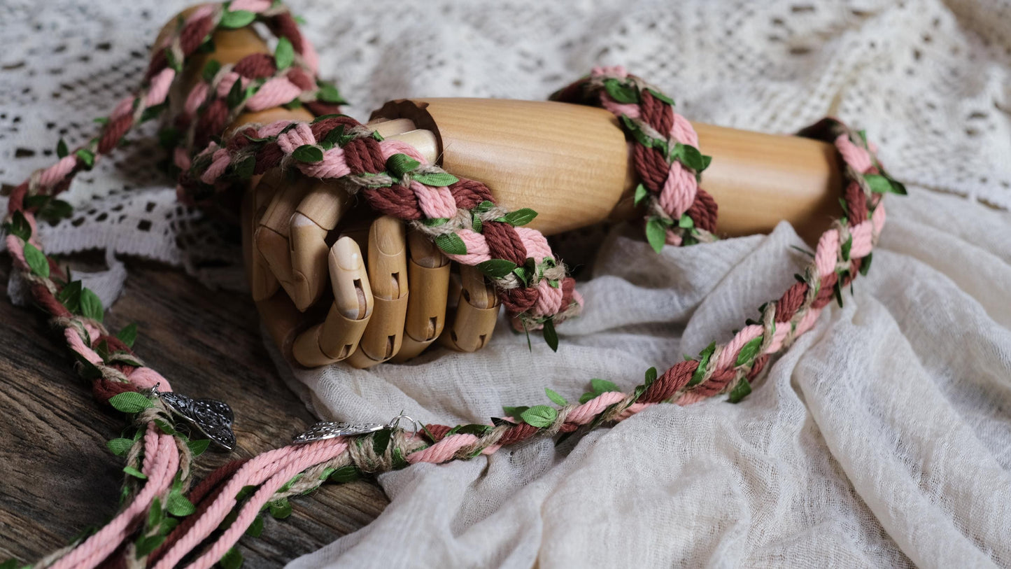 Custom braided Handfasting Cord: Black and Orange cord with Green Vine – Customizable Colors