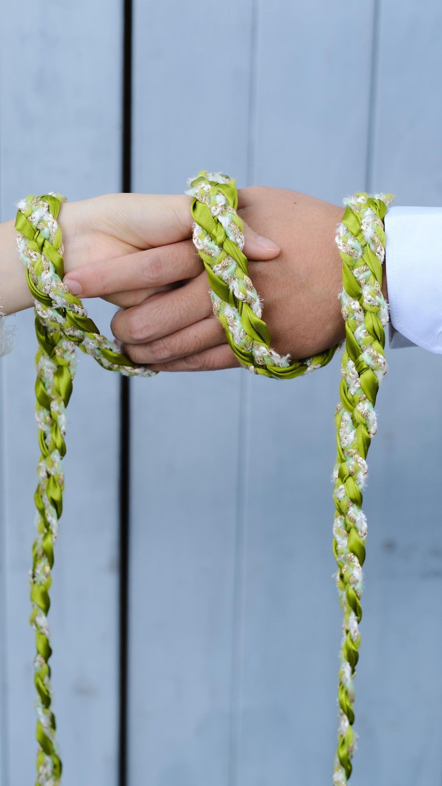 Custom braided Handfasting Cord: Light Green Satin & Gold Textured Yarn – Customizable Colors