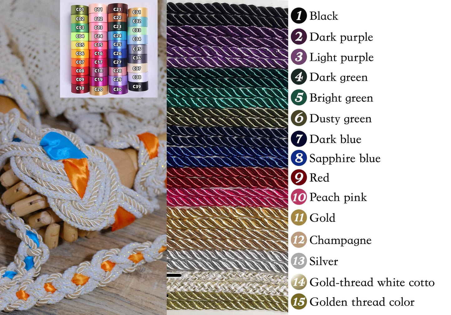Custom Handfasting Cord, Celtic Nine Knots, Pagan Wedding Unity Ceremony, Satin Ribbons