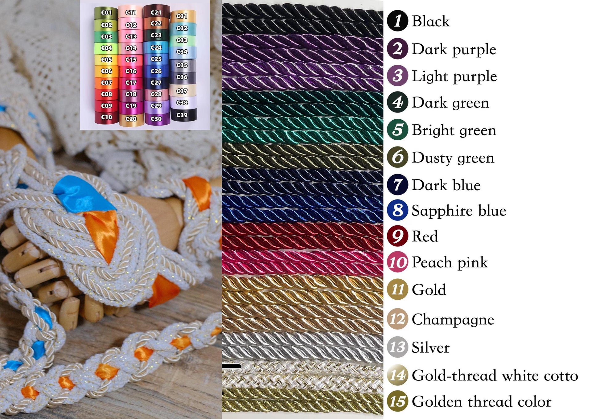 Custom Handfasting Cord, Celtic Nine Knots, Pagan Wedding Unity Ceremony, Satin Ribbons